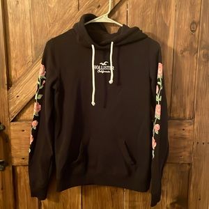 Hollister Black Hoodie XS Floral Sleeve